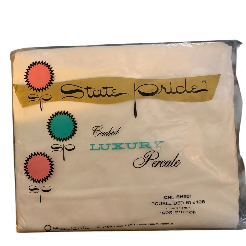 Vtg State Pride‎ Combed Luxury Percale Cotton Flat Dbl Bed Top Sheet 81 x 108